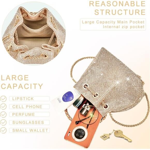 TOPALL Upgrade Rhinestone Evening Bag Bling Purse Sparkly Diamond Silver Clutch - Picture 6 of 7